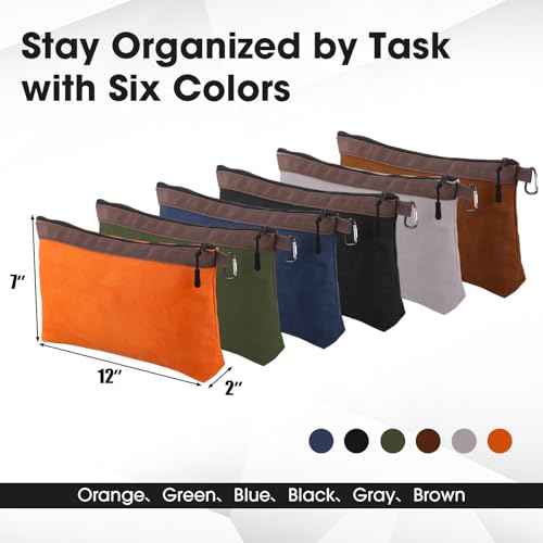 Abbylike 6 Pack Waxed Canvas Tool Bag Set 16 Oz Heavy Duty Canvas Zippered Pouches 12 x 7.5 x 2 Inch Small Waterproof Utility Tool Pouches for Portable Multipurpose Storage Organizer Supplies