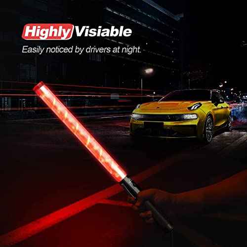 RoadHero 4 Pack Traffic Wand, 21 Inch Led Traffic Control Wands with 2 Flashing Modes, Safety Light Baton with Side Clip for Airport, Parking, Car Directing