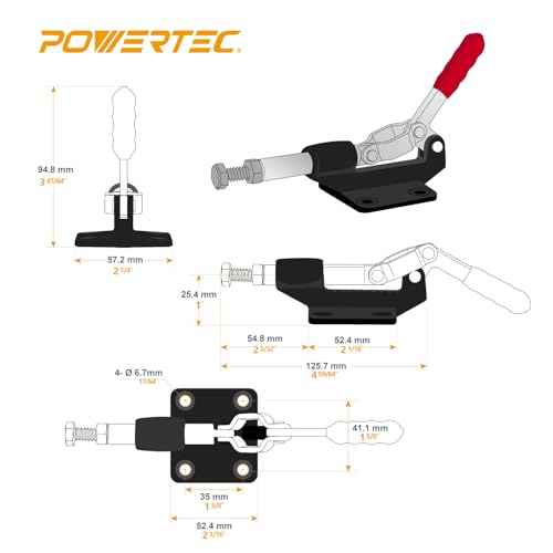 POWERTEC 4PK Push Pull Toggle Clamp, 500lbs Holding Capacity, 305CM Quick Release Push Pull lever Clamp, Stroke Clamp for Welding, Woodworking Jigs and Fixtures, Pocket Hole Jigs, CNC (20318-P4)