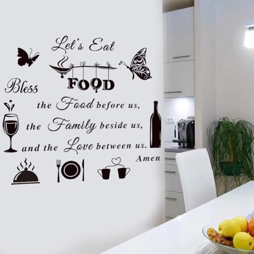 Kitchen Wall Decals Dinner Meal Prayer Inspirational Decal Vinyl Quotes Bless The Food Before Us Sign Stickers for Dining Room Home Restaurant