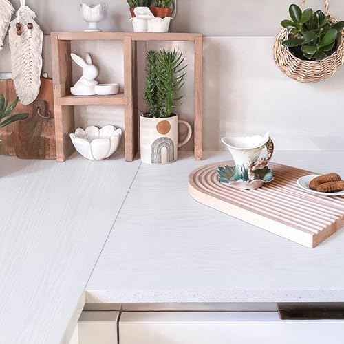 Orainege Peel and Stick Wallpaper Wood Contact Paper 17.7inx118.1in Self Adhesive Wood Grain Wallpaper for Cabinets Kitchen Countertops Furniture Waterproof Removable Easy to Clean,White
