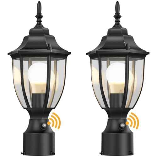 Lamomo Outdoor Post Lights, 2 Packs Dusk to Dawn Lamp Post Light Fixture, Waterproof Aluminum Lamp Posts Outdoor Lighting Pole Lantern for Yard Patio Pathway Garden