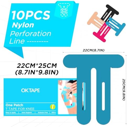 OK TAPE Nylon Kinesiology Tape for Knee, 10 Pcs Stretchable on Four Sides Precut Strips, Athletic Tape for Knee Support & Stability,Breathable and Hypoallergenic, Blue