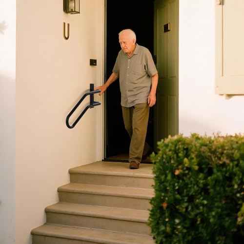 Right Side Wall Mounted handrail, Garge Door Stair Railing for 1-3 Steps(Polished Black, Right Side, 230LBs Loading)