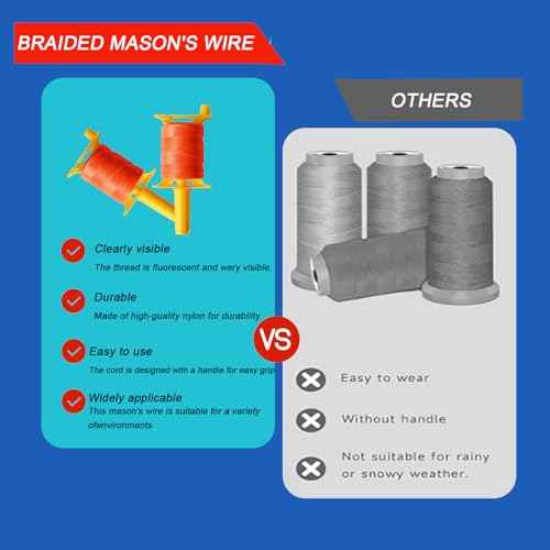 Mason Line with Handle, Reloadable Reel, #18 Braided Nylon Line, 600 Feet of High Strength Nylon Line for Gardening or Masonry Tools, Kite Twine, Fluorescent Yellow