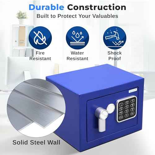 SereneLife Premium Steel Digital Safe Box - 9.1" x 6.7" x 6.7" | Secure Storage for Cash, Firearms & Jewelry | Great For Hotels, Cabinets & Home Use | Electronic & Mechanical Access | 2 Keys | Blue