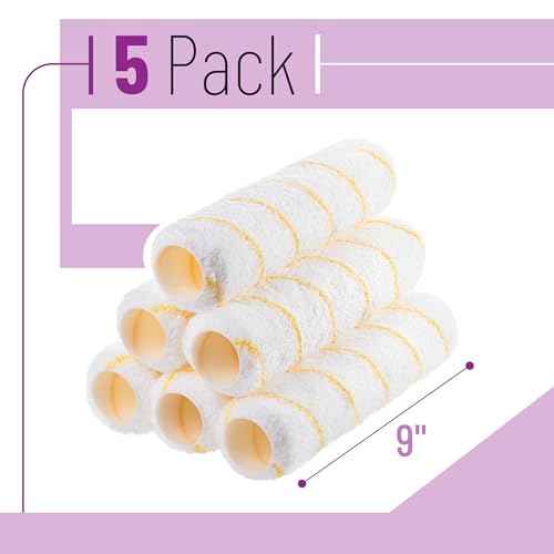 Bates- Paint Roller Covers, 9" x 3/8", 6 Pack, Yellow Stripes, Covers for Paint Rollers 9 Inch, 9 Inch Paint Roller Covers, Paint Roller Cover, Paint Roller Covers 9 Inch, Large Paint Roller Covers