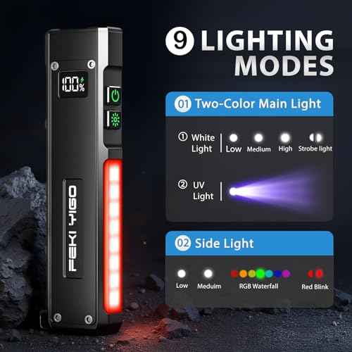 Feki Yigo G02 EDC Rechargeable Flat Flashlight 1800 Lumens White LED/UV/RGB Signaling Flashlights, Waterproof Magnetic Clip on Flashlight for Outdoor Home Emergencies, Camping Essentials(Orange)