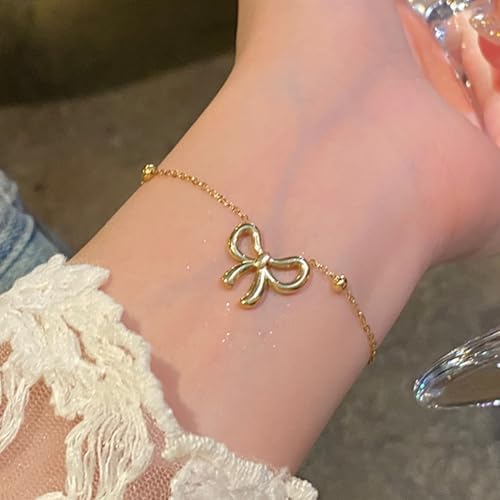 Bow Bracelet for Women Cute Bowknot Bracelet Dainty Bow Beaded Chain Bracelet for Women Fashion Jewelry