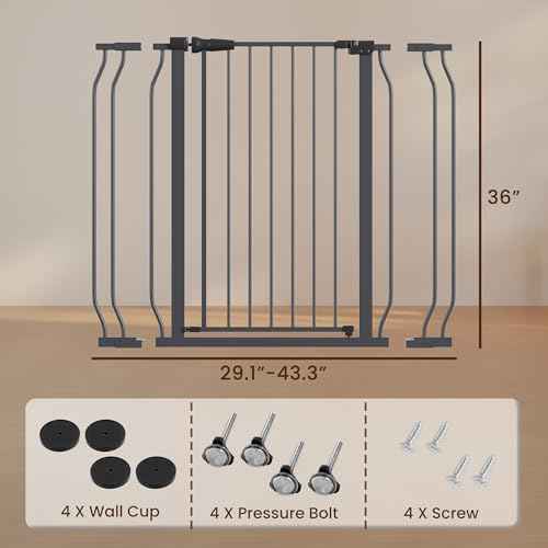 ELEVON Baby Gate for Stairs Doorways, Safety Pet Gate with Auto-Close/Hold-Open Features, Fits Openings 29.1¡± to 43.3¡±, 36¡± Tall, Easy Pressure Mounted Walk Through Baby Dog Gate, Graphite