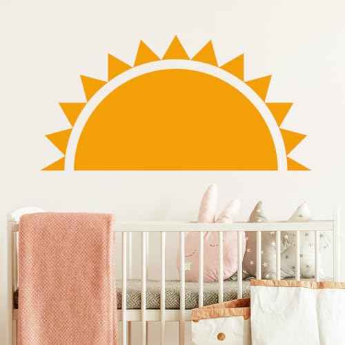 Bohemian Half Sun Wall Decal, Vinyl, Waterproof, Irregular Shape, Bohemian Style, Indoor Decoration, 30.07x15.74 inches, Unisex