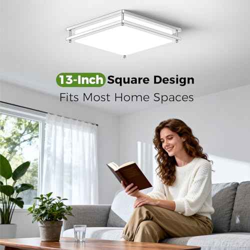13 Inch Dimmable Square LED Ceiling Lights, 2-Pack 36W Brushed Nickel Flush Mount Light Fixtures, 3200LM Super Bright 2700K-6500K Adjustable Modern Ceiling Lamps for Bedroom Kitchen Bathroom Hallway
