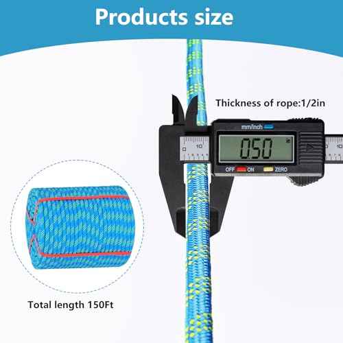Arborist Rigging Rope - Blue 1/2 in x 150 Ft Static Bull Rope for Climbing Tree Felling Pulling Various Outdoor Applications Construction Swing Sailing
