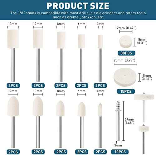 Felt Polishing Buffing Wheel Set for Dremel Rotary Tool - 80Pcs Wool Felt Polishing Pad Wheel with 1/8" Shank, for Watch & Jewelry Polishing Kits