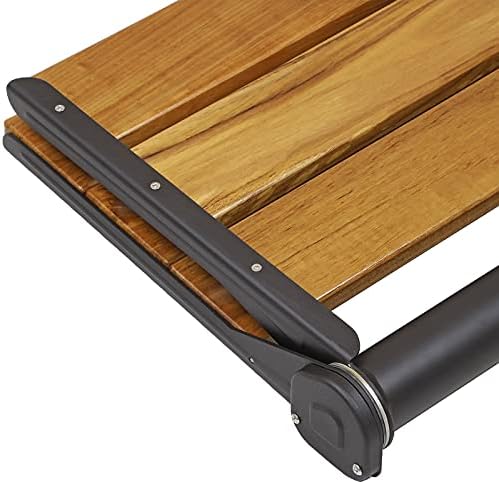 Home Aesthetics 18" ADA Compliant Wall-Mounted Folding Serena Teak Wood Shower Bench Seat with Matte Black Frame, Clear Coated for Extra Protection