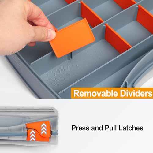 HARFINGTON Double Side Tool Organizer 12.2"x10.2"x3" 30-Compartment Hardware Storage Box with Removable Plastic Dividers for Screws Nuts Nails Bolts