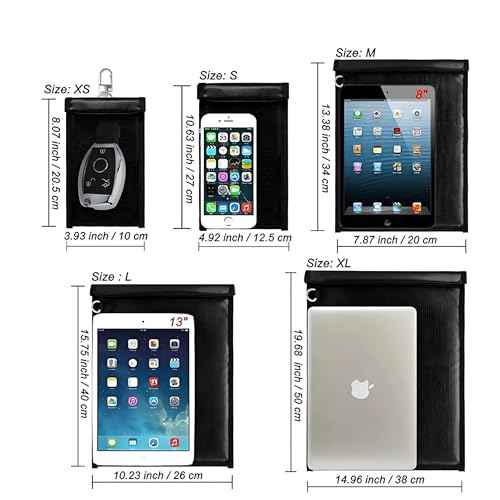 5 Pack Faraday Bags Emp Proof Bag, Extra Large Faraday Bag Included, Suitable for Phones/Laptops/Car Keys, Fireproof & Waterproof Faraday Bag for Anti-Theft Anti-Tracking RFID Signal Blocker Bag