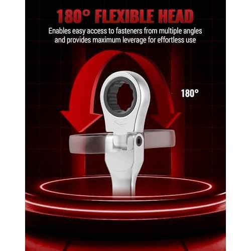 6 Pcs 8-19 mm Extra Long Ratcheting Wrench Set, 6-Piece Flex Head Ratcheting Wrench Kit, Metric Double Box End Wrench with 72-Teeth & 12 Point