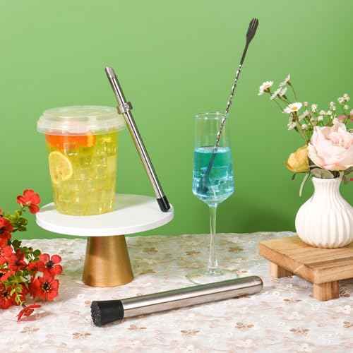 5 Pack Straw Puncher, lemonade stand supplies kit with straw puncher for plastic lids, muddler for lemonade and cocktails, reusable lemonade cups