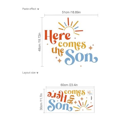 Here Comes The Son Sign Decal for Balloon Arch Backdrop, Large Adhesive Sign Decal Letters Wall Sticker for Boho Sun Themed Party Photo Props Background