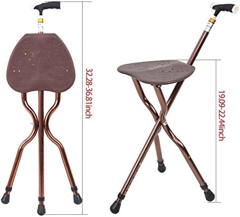 Folding Cane Seat Sturdy Lightweight Adjustable Handle Legs with LED Light Cushion for Elderly Walking Stick 300 lbs Large Plate