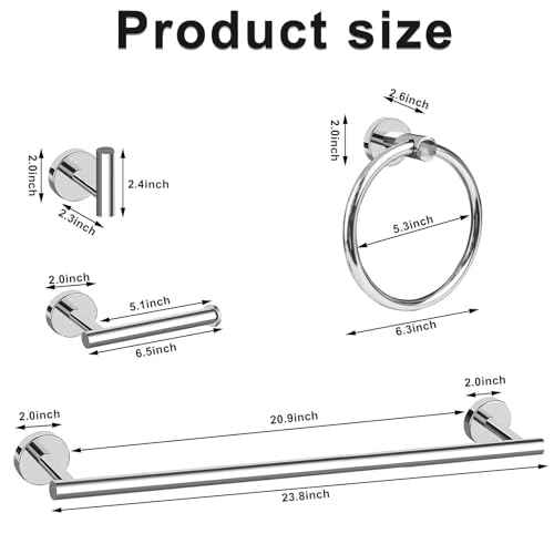 Cilee 10 Piece Chrome Bathroom Accessories Set, 24inch Polished Chrome Towel Bar Ring+Toilet Paper Holder+ Robe Towel Hook SUS304 Stainless Steel Bathroon Hardware Set