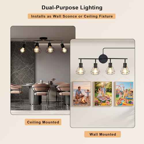 HiBay Plug in Track Lighting Fixtures Ceiling, Adjustable 4-Light Track Light Black, Directional Modern Ceiling Spotlight E26 with 16.4ft Cord & in-Line On/Off Switch for Kitchen Living Room Dorm