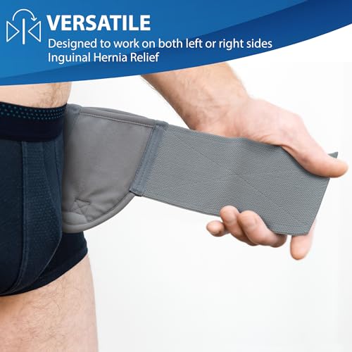 ORTONYX Inguinal Hernia Belt for Men and Women with Removable Compression Pad and Adjustable Waist Strap, Hernia Support Truss for Inguinal, Incisional Hernias, Left/Right Side - Gray S/M