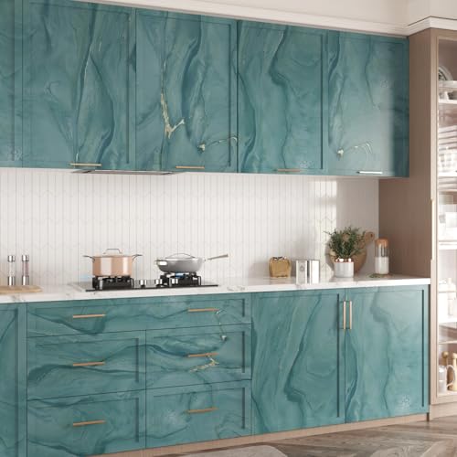 Wallercity Teal Marble Contact Paper Peel and Stick Countertops Waterproof Wallpaper for Bathroom Kitchen Marble Blue Wallpaper for Counter Top Dresser Cabinets Table Vinyl Wall Paper 15.8''x78.7''