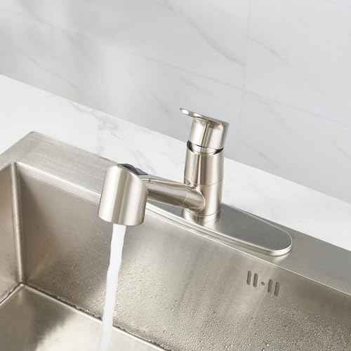 Kitchen Faucet with Pull Down Sprayer, Single Level Stainless Steel Kitchen Sink Faucets, Single Handle High Arc Brushed Nickel Pull Out Kitchen Faucet