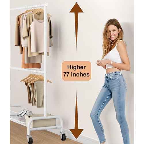 MISSLO Heavy Duty Clothing Racks for Hanging Clothes Rack Double Rod Garment Rack Rolling Closet Wardrobe on Wheels, Metal, Adjustable (White)