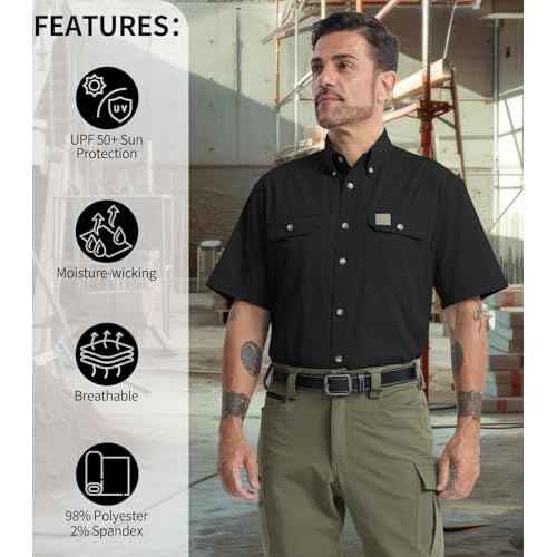 Mens Regular Fit Work Utility Shirt Midweight with Two Chest Pockets Wrinkle-Resistant Industrial Work Wear
