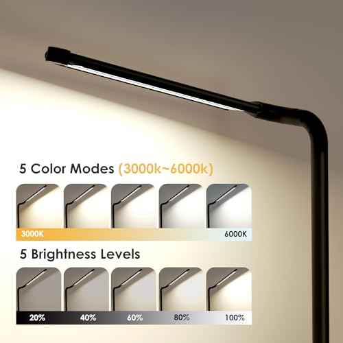 Adjustable LED Desk Lamp for Home Office | Integrated Power Hub with 2 Wide-Spaced AC Outlets, USB-C & USB-A Charging Ports | Anti-Glare Light, Foldable Design & Surge Protection