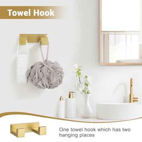 Brushed Gold Bathroom Hardware Set, 4-Piece Bath Towel Bar Set SUS304 Stainless Steel Towel Rack Set for Bathroom, 23.6 inches Bathroom Towel Holder Set Wall Mounted