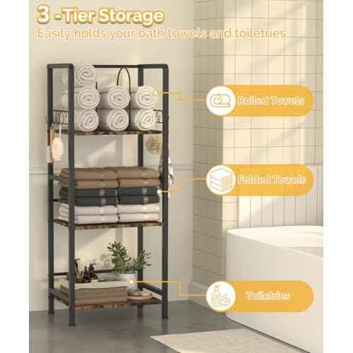Free Standing Towel Racks for Bathroom with U-Shaped Detachable Dividers, 3-Tier Floor Towels Holder Stand with Shelf & 8 S-Hooks, Metal Pool Towel Storage Organizer for Home, Poolside, Black