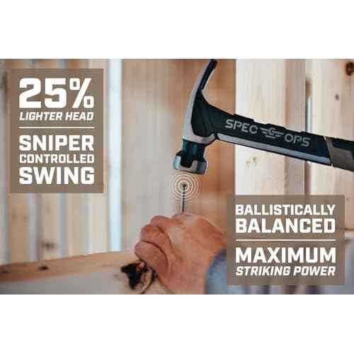 Spec Ops Tools Nailing Hammer, 16 oz, Rip Claw, Smooth Face, Shock-Absorbing Grip, 3% Donated to Veterans