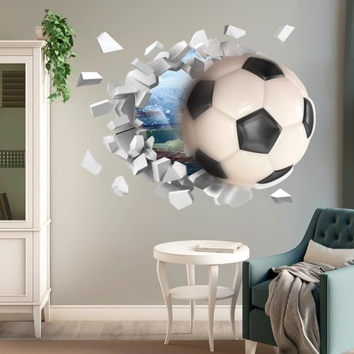 CEYAZYE 29.5"x27.4" 3D Soccer Wall Stickers, Removable Football Wallpaper Art Decor for Boys Room, Vinyl Soccer Sport Wall Sticker Posters Decal for Bedroom Playroom Living Room Window Door Decoration
