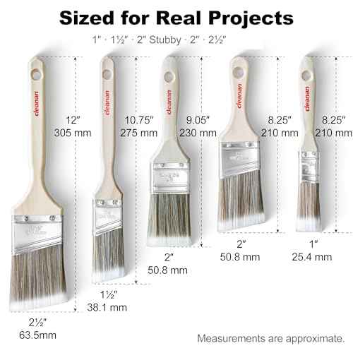 Paint Brush Set, 5-Piece Flat & Angled for Latex & Oil ? 1¡È Flat, 1¨ö¡È Angle, 2¡È Stubby Angle, 2¡È Flat, 2¨ö¡È Angle ? with Clip-On Paint Edger for Crisp Lines ? Walls, Trim, Cabinets, Doors, Fences