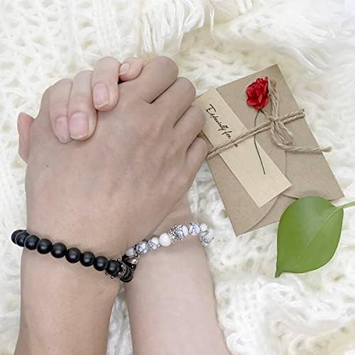 Ymeeaa Couples Bracelets King&Queen Crown His and Her Bracelets Heart Matching Bracelets Long Distance Relationship Gifts for Boyfriend and Girlfriend on Anniversary Couples Jewelry for Women Men