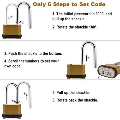 4 Digit Heavy Duty Combination Lock - 105mm Long Shackle Weatherproof Combination Padlock, Outdoor Combo Lock for Storage Units, Gym Lockers, Fence Gates & Shed Doors - Golden (2pcs, Long Shackle)