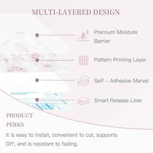 Dimoon 78.7"x17.3" Pink Wallpaper Floral Contact Paper Peel and Stick Wallpaper White Vintage French Country Renter Friendly Bathroom Boho Flower Removable Wall Paper Kitchen Self Adhesive Vinyl Roll