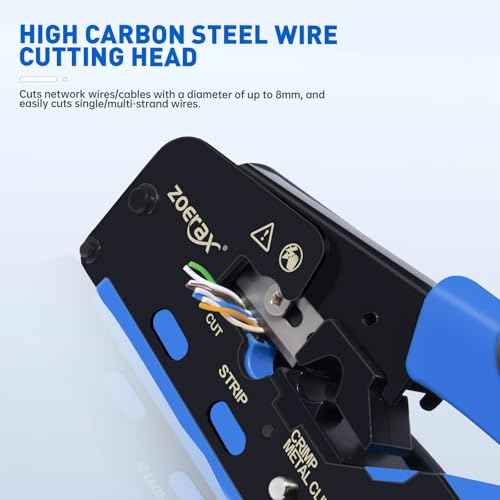 All-in-One Ethernet Crimping Tool Kit with Wire Stripper, 10xCAT7 RJ45 Pass Through Connector & 10xBoots, Storage Case Ideal for DIY/Network Installations