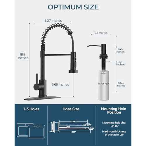 FORIOUS Black Kitchen Faucet with Soap Dispenser, Stainless Steel Single Handle Modern Spring Commercial Sink Faucet with Pull Down Sprayer for Laundry & Utility Room RV Camp Bar Farmhouse