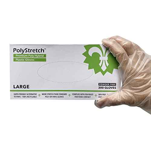 KingSeal 2000 Count PolyStretch TPE Poly Hybrid Disposable Gloves, Powder-Free, Vinyl Glove Substitute, Size Large - 10 Boxes x 200 Gloves