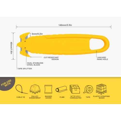 Safety Box Cutter, T TOVIA SK2 Stainless Steel Concealed Blade Package Opener with Tape Splitter for Cartons, Cardboard, Wrap, Straps, Film (5 Pieces - Mix color)