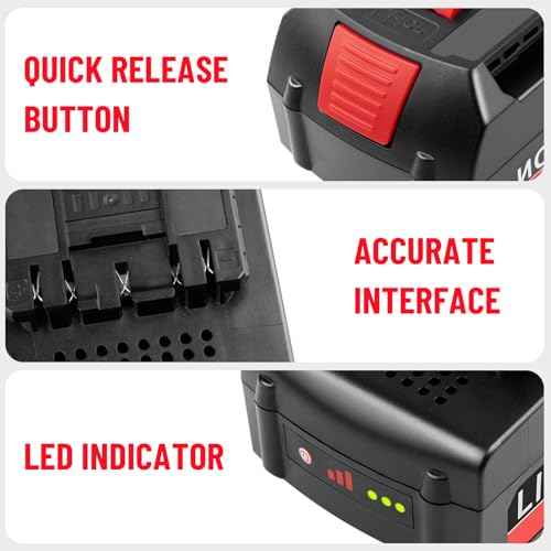 2-Pack 6.0Ah 18V Lithium Battery BAT609 and Battery Charger Kit Compatible with Bosch