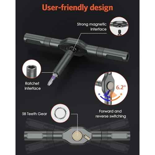 Ratchet Screwdriver Set, 42 in 1 Magnetic Screwdriver Set for Christmas Gifts, DIY Repair Tool Kit with Combination Soft Shaft, 40PCS Magnetic Bits, Metal Pry Bar, Suitable for Furniture