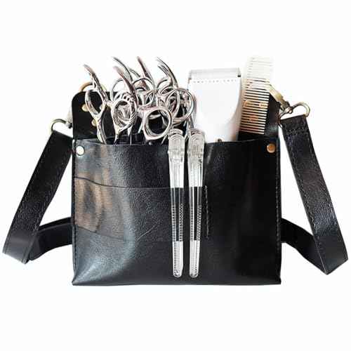 Scissor Holder, Hair Tool Bag Built in 7 Scissor Positions Shear Holder Hairstylist Essentials with Waist Shoulder Belt for Hairstylist Groomer Makeup Artists Comb Clip (Black)