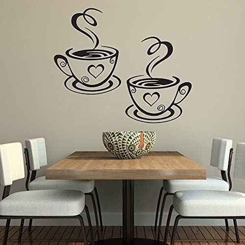 4 Pack Coffee Tea Cup Art Wall Decal Sticker, Coffee Bar Wall Decor Removable Signs DIY Vinyl Mug Decal Wallpaper for Cafe Pub Restaurant Kitchen Home Office Shop Hotel Wall Decoration