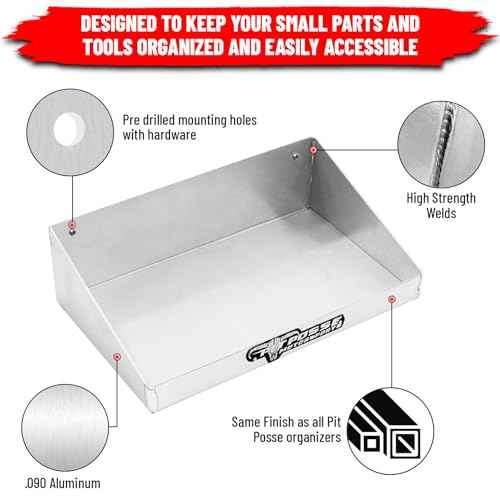 Pit Posse Mini Work Tray Wall Shelf Trailer/Garage Tool Storage USA Made- Silver..